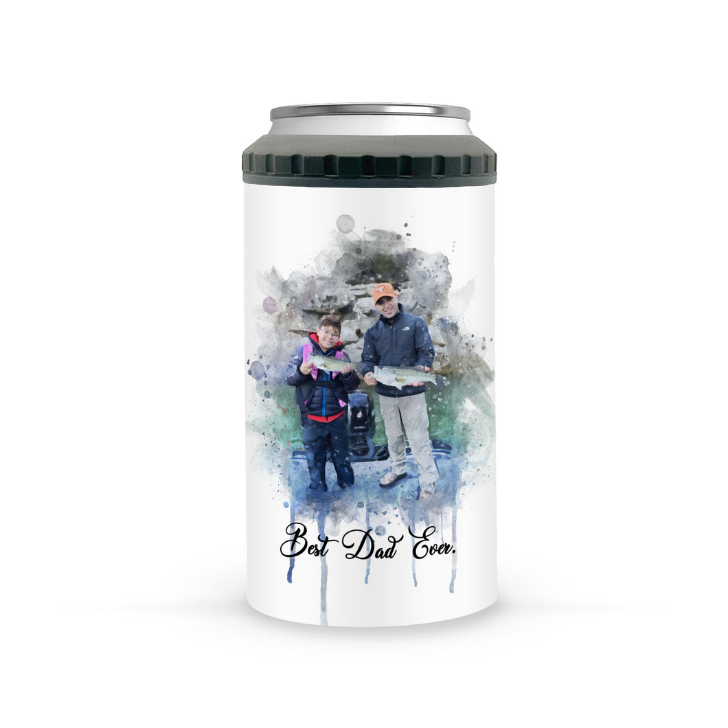 Custom Gift for Dad Photo Watercolor Best Dad Ever Personalized 4-in-1 Can Cooler Tumbler
