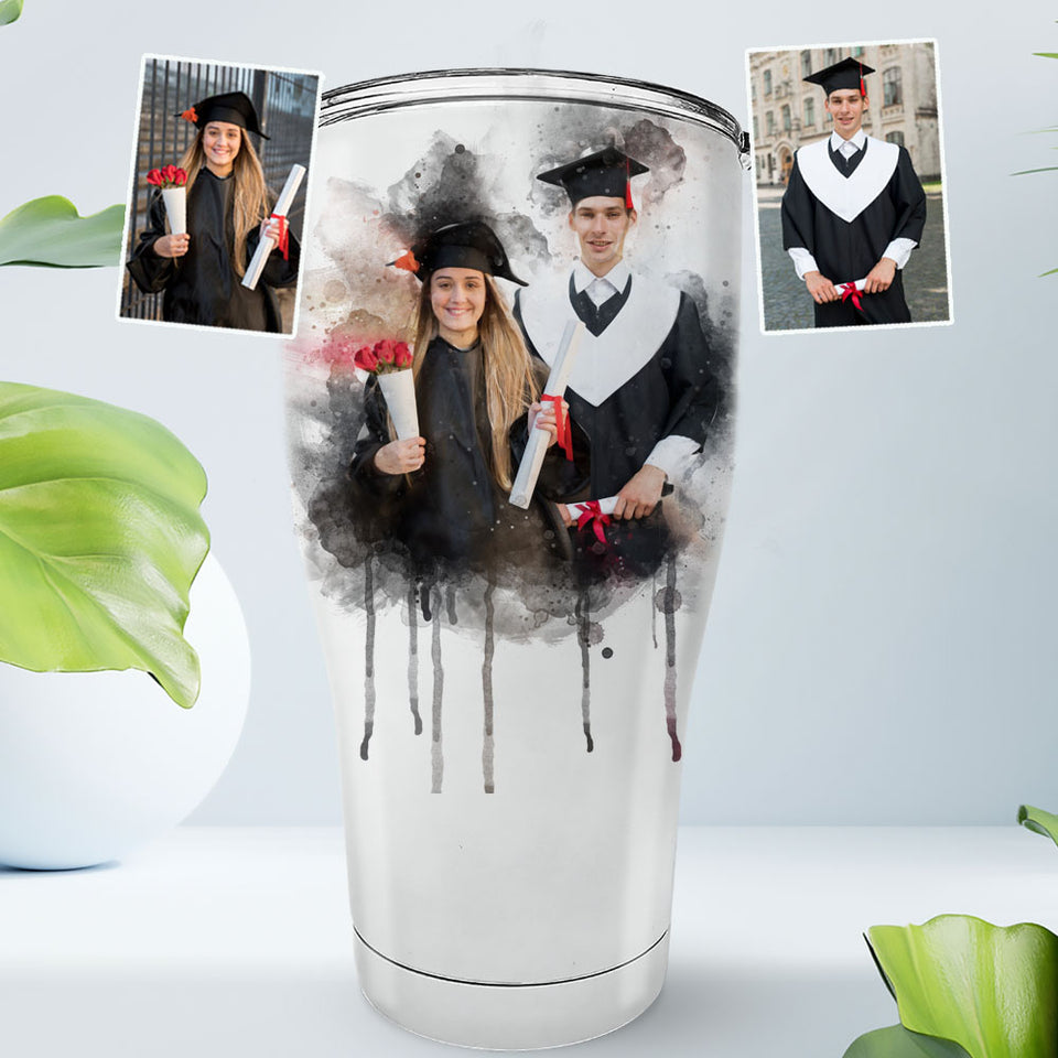 Custom Graduation Gift Graduation Photo Watercolor Any Your Photo on Curved Tumbler