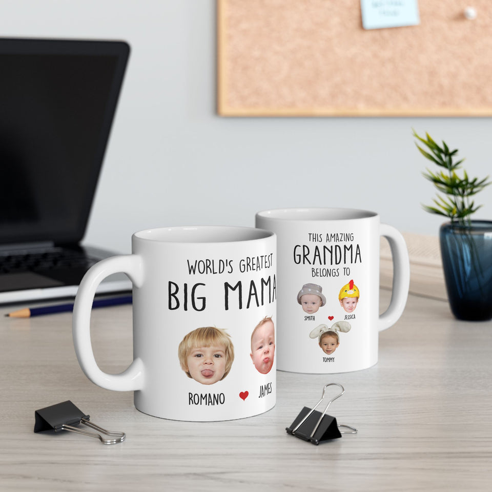 Custom Grandma Gift, Custom Baby Face Mug, This Amazing Grandma Belongs To Mug
