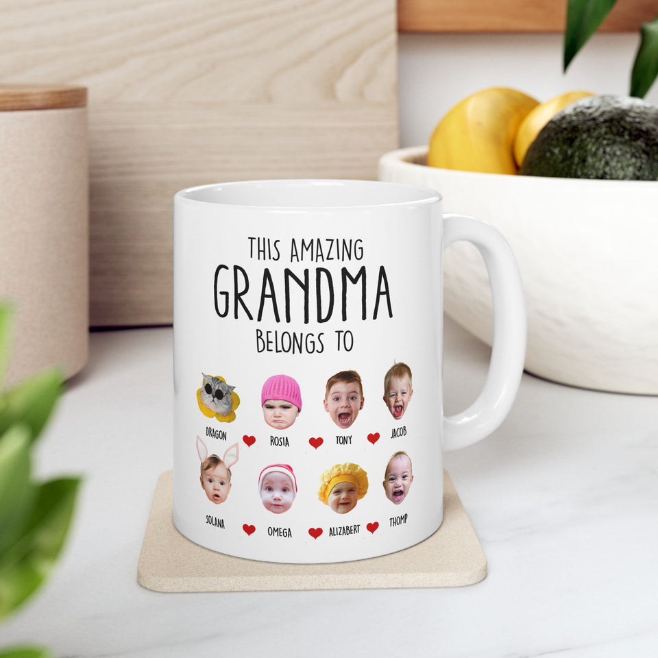 Custom Grandma Gift, Custom Baby Face Mug, This Amazing Grandma Belongs To Mug