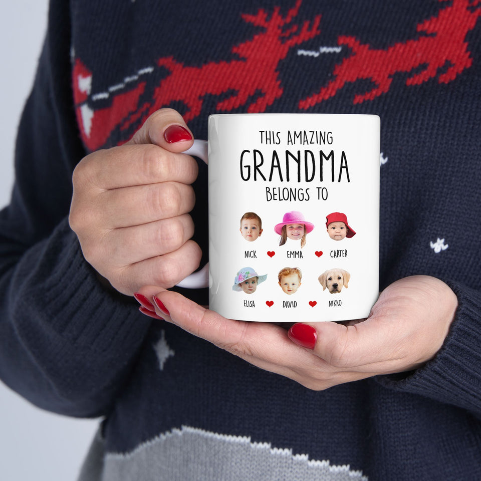 Custom Grandma Gift, Custom Baby Face Mug, This Amazing Grandma Belongs To Mug
