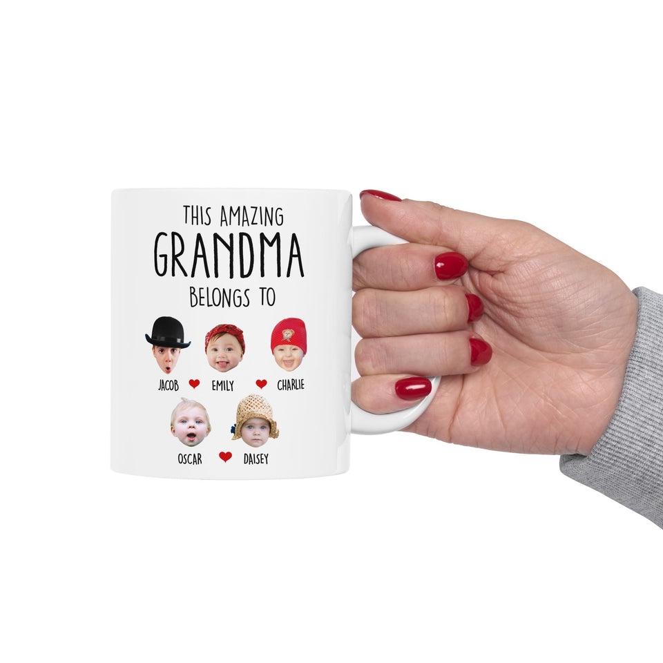 Custom Grandma Gift, Custom Baby Face Mug, This Amazing Grandma Belongs To Mug