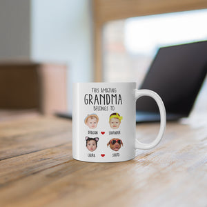 Custom Grandma Gift, Custom Baby Face Mug, This Amazing Grandma Belongs To Mug