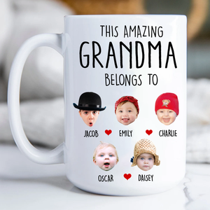 Custom Grandma Gift, Custom Baby Face Mug, This Amazing Grandma Belongs To Mug