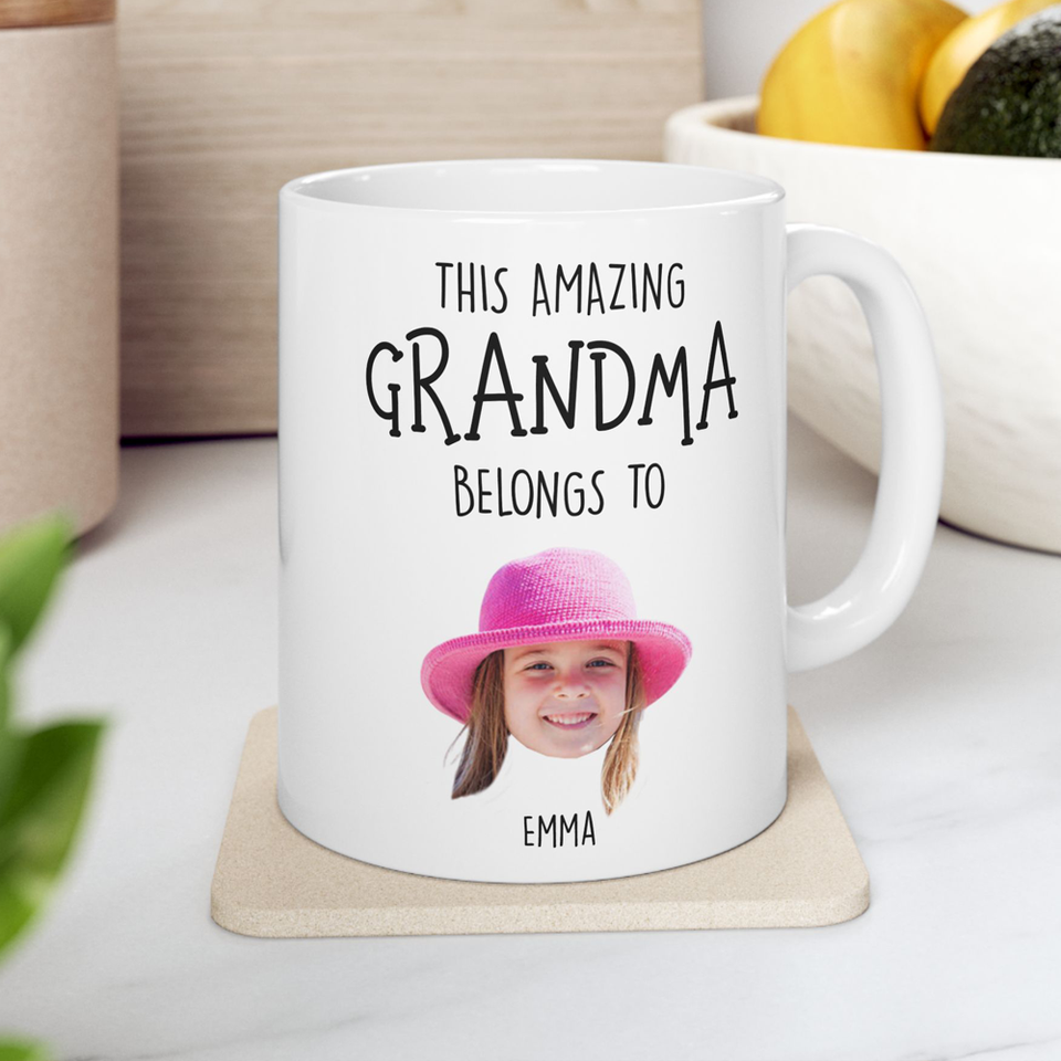 Custom Grandma Gift, Custom Baby Face Mug, This Amazing Grandma Belongs To Mug