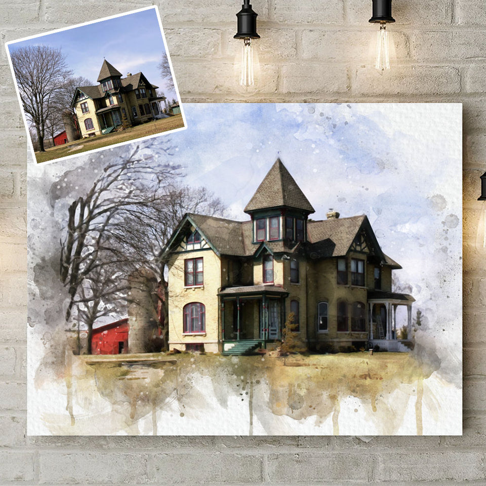 Custom House Portrait On Canvas, Housewarming Gift, New Home Gift, Watercolor House Painting, Watercolor Any Photo on Canvas
