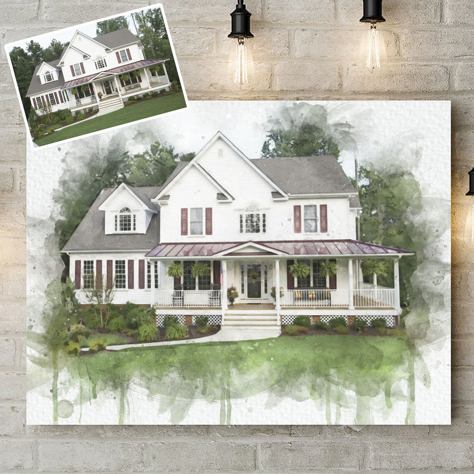 Custom House Portrait On Canvas, Housewarming Gift, New Home Gift, Watercolor House Painting, Watercolor Any Photo on Canvas