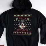 Custom Pet Photo Christmas Sweatshirt, Dog Lover Sweater Christmas, Feliz NavyDog Sweatshirt