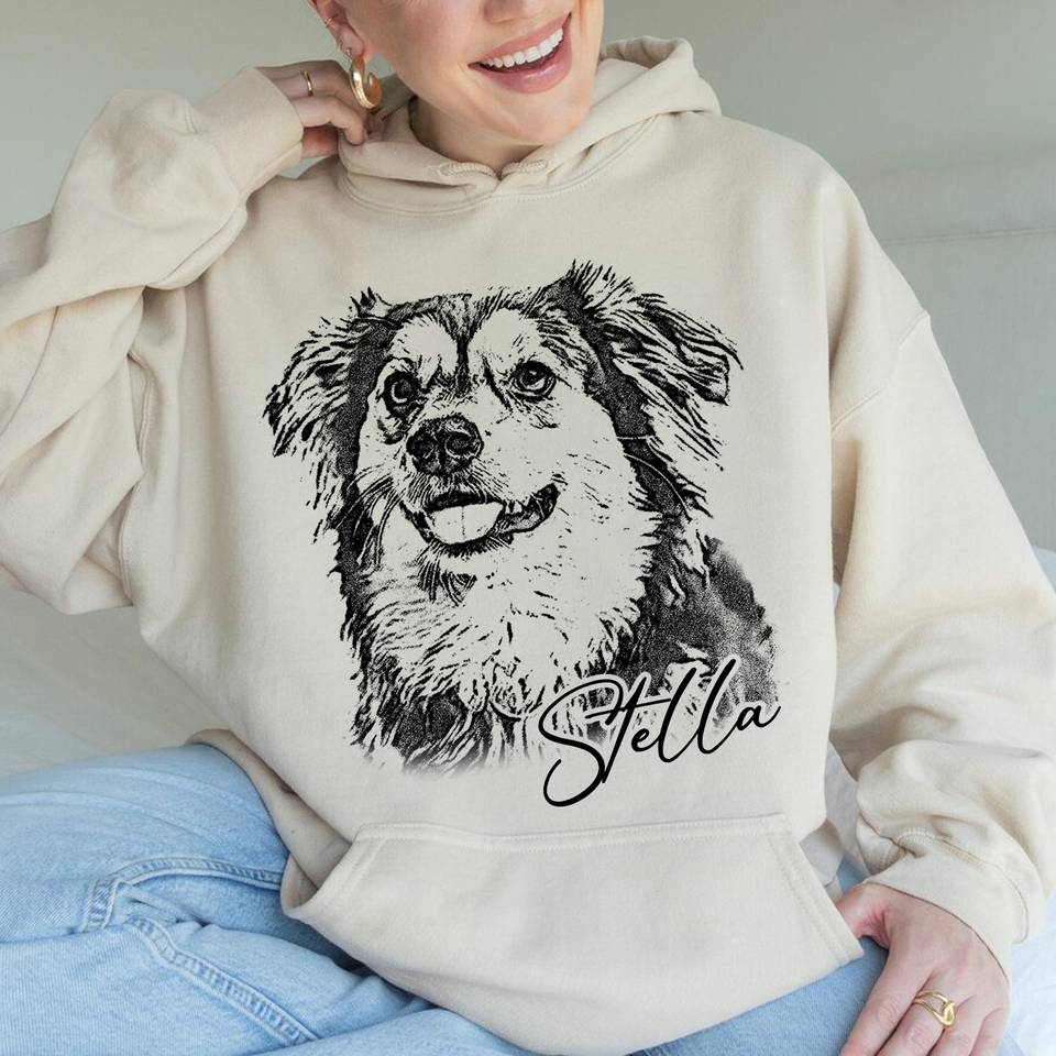 Custom Pet Photo Hoodie, Personalized Dog & Cat Portrait Hoodie, Dog Mom Gift, Pet Memorial Gift