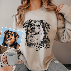 Custom Pet Photo Sweatshirt, Personalized Dog & Cat Portrait Sweatshirt, Dog Mom Gift, Pet Memorial Gift