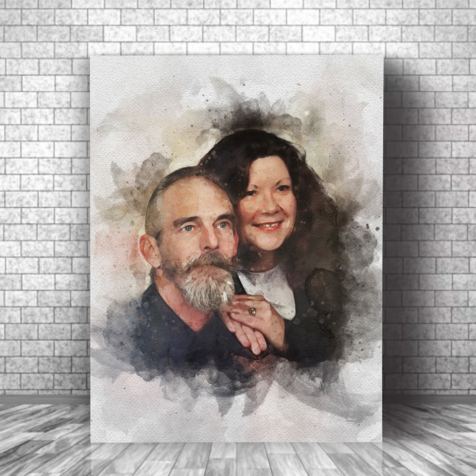 Custom Watercolor Family Painting Portrait, Painting from Photo on Canvas