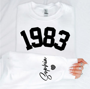 Custom Year 40th Birthday Gifts Sweatshirt with Name on Sleeve, 1983 Birthday Year Number Sweatshirt for Women