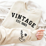 Custom Year 40th Birthday Gifts Sweatshirt with Name on Sleeve, Vintage 1983 Birthday Sweatshirt for Women