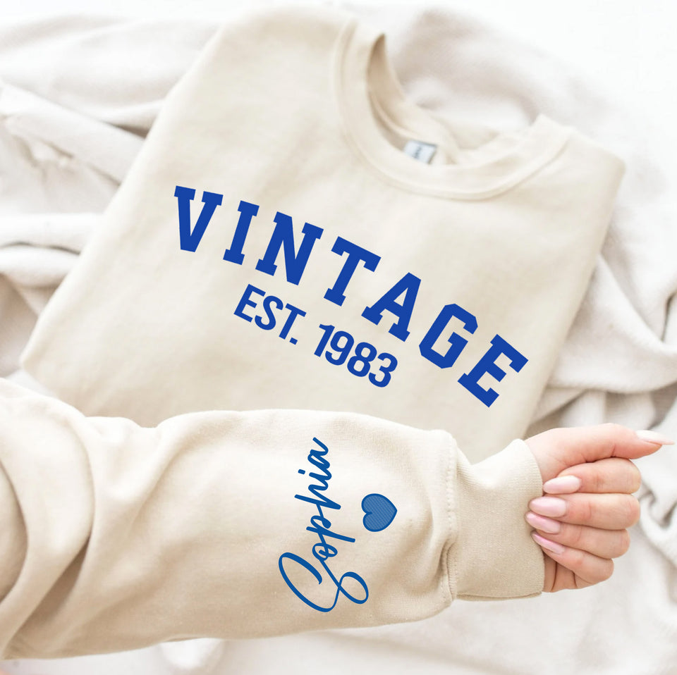 Custom Year 40th Birthday Gifts Sweatshirt with Name on Sleeve, Vintage 1983 Birthday Sweatshirt for Women