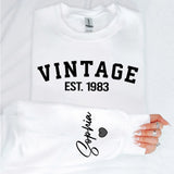Custom Year 40th Birthday Gifts Sweatshirt with Name on Sleeve, Vintage 1983 Birthday Sweatshirt for Women