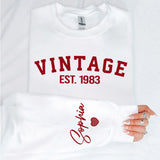 Custom Year 40th Birthday Gifts Sweatshirt with Name on Sleeve, Vintage 1983 Birthday Sweatshirt for Women