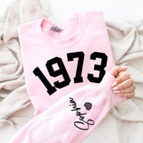 Custom Year 50th Birthday Gifts Sweatshirt with Name on Sleeve, 1973 Birthday Year Number Sweatshirt for Women