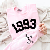 Custom Year 30th Birthday Gifts Sweatshirt with Name on Sleeve, 1993 Birthday Year Number Sweatshirt for Women