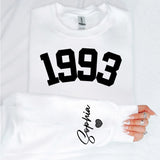 Custom Year 30th Birthday Gifts Sweatshirt with Name on Sleeve, 1993 Birthday Year Number Sweatshirt for Women