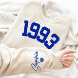 Custom Year 30th Birthday Gifts Sweatshirt with Name on Sleeve, 1993 Birthday Year Number Sweatshirt for Women