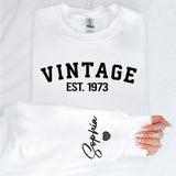 Custom Year Vintage 1973 50th Birthday Gifts Sweatshirt with Name on Sleeve, Vintage 1973 Birthday Year Sweatshirt for Women