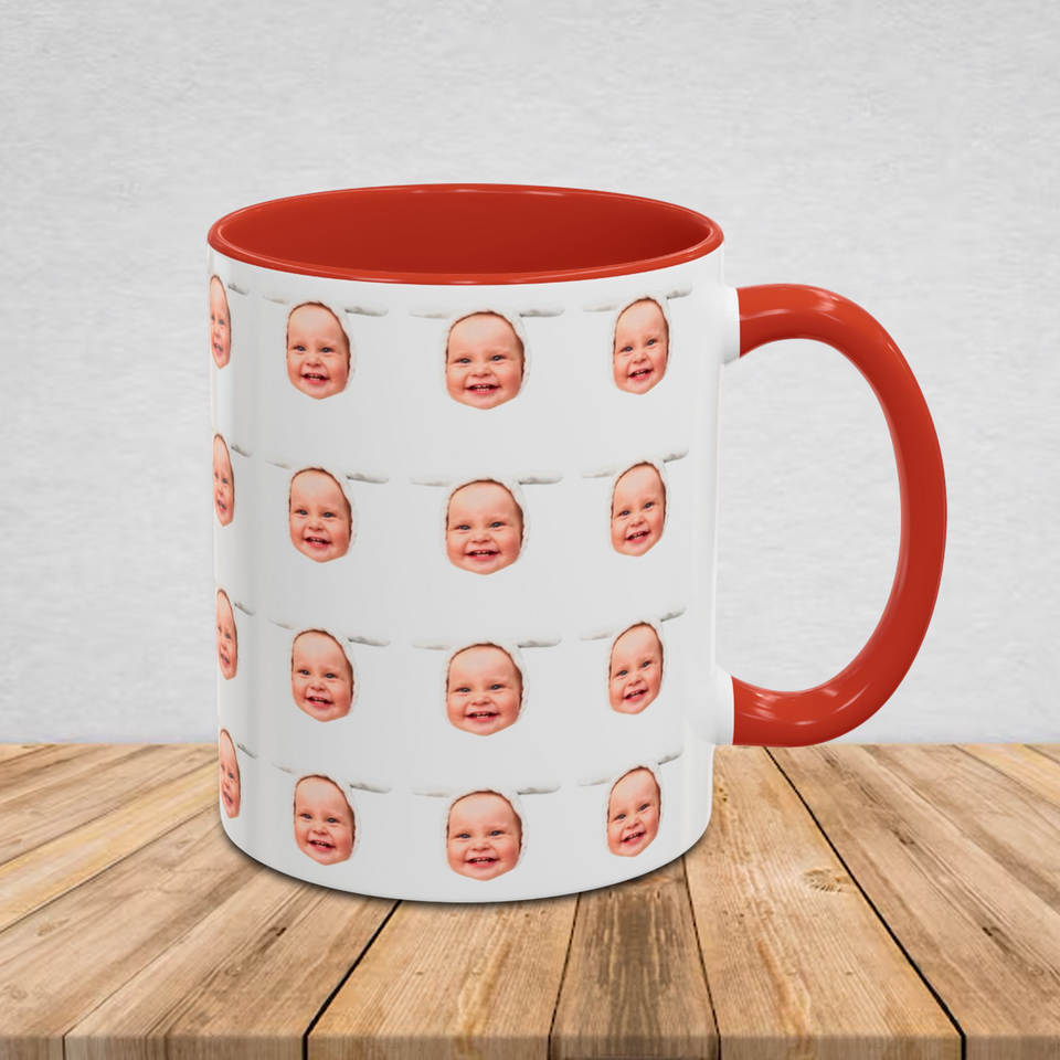 Custom Baby Face Accent Mug – Funny Personalized Coffee Cup Gift for Mom, Dad, Grandma, or Grandpa