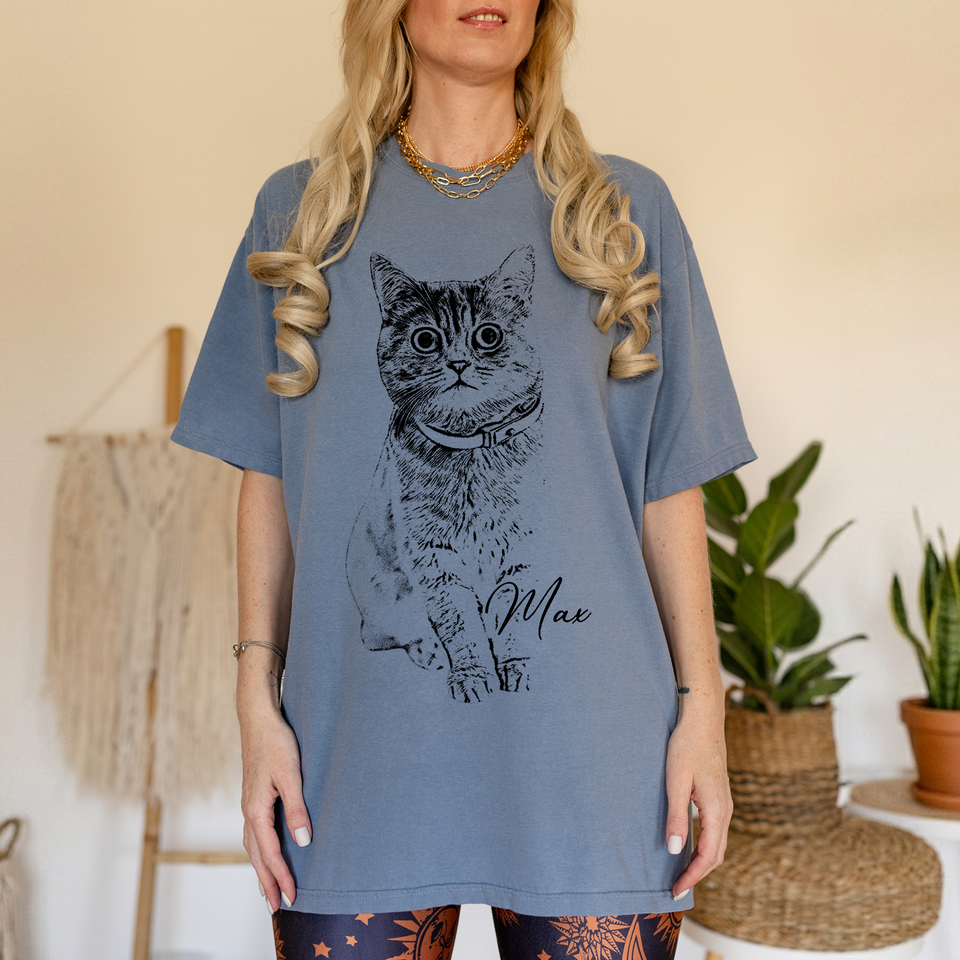 Custom Pet Photo T-Shirt, Personalized Dog & Cat Portrait Shirt, Dog Mom Gift, Pet Memorial Gift