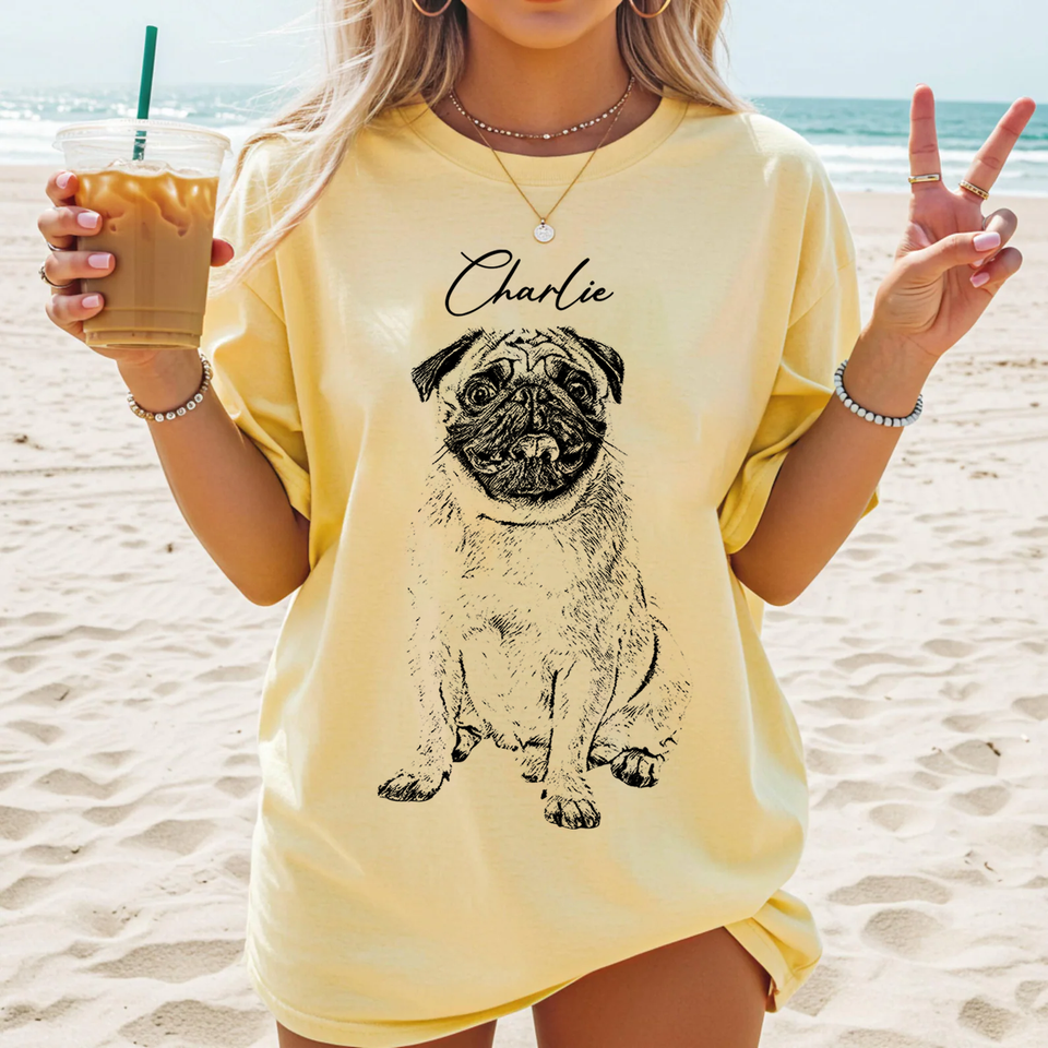 Custom Pet Photo T-Shirt, Personalized Dog & Cat Portrait Shirt, Dog Mom Gift, Pet Memorial Gift
