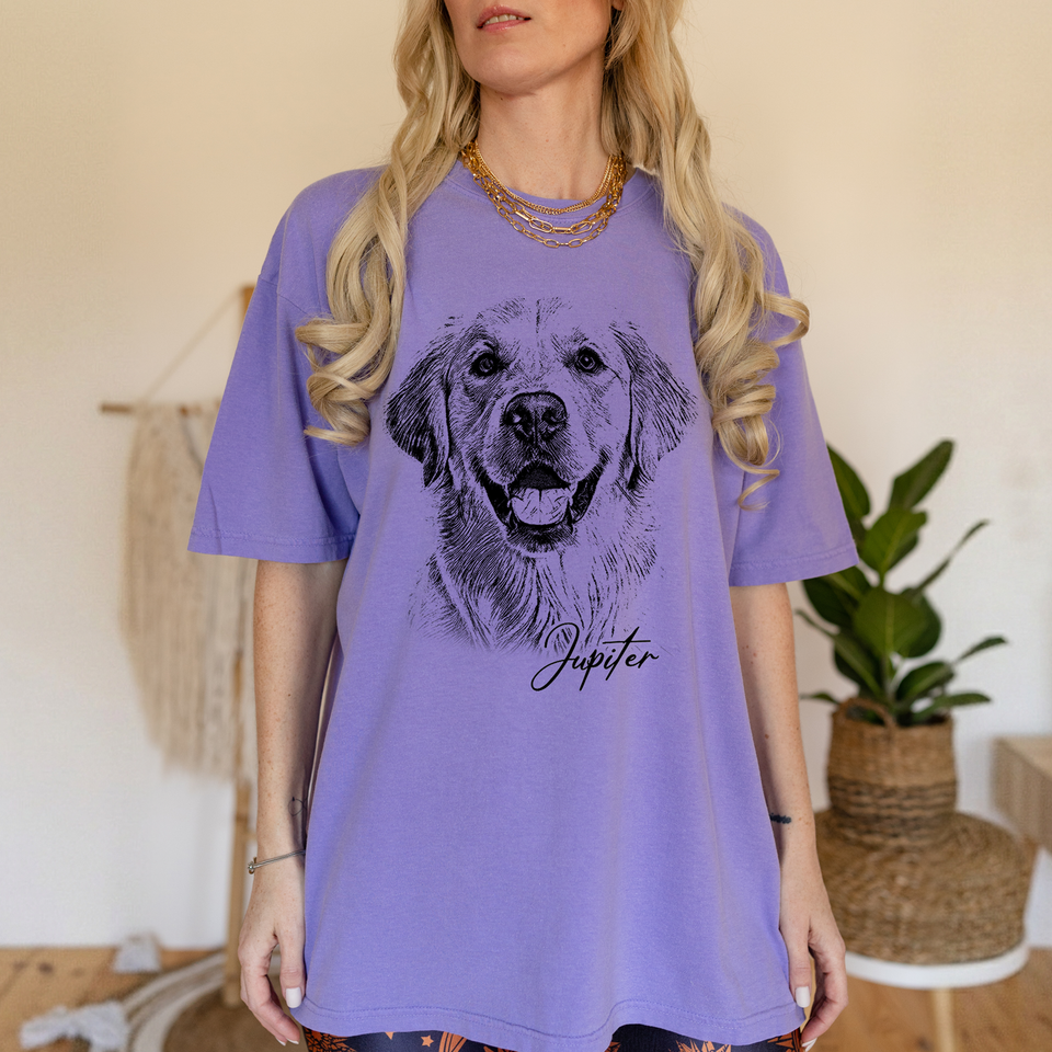 Custom Pet Photo T-Shirt, Personalized Dog & Cat Portrait Shirt, Dog Mom Gift, Pet Memorial Gift