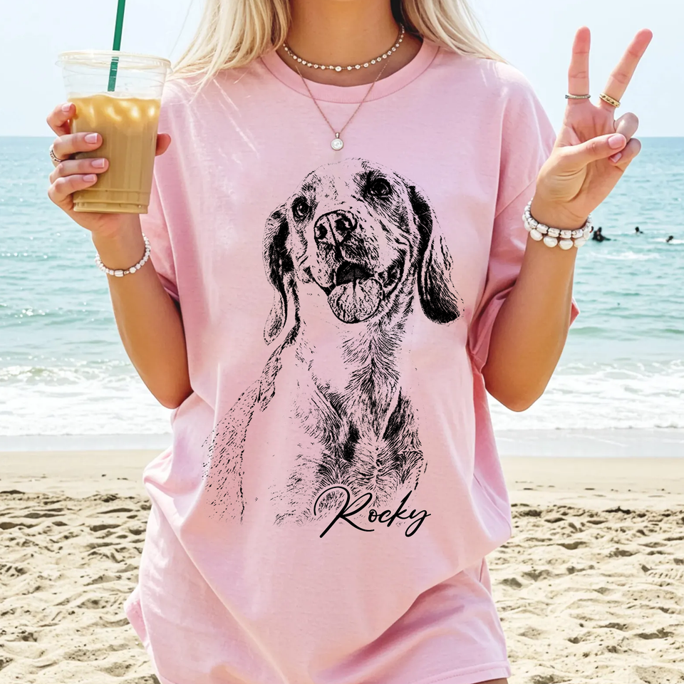 Custom Pet Photo T-Shirt, Personalized Dog & Cat Portrait Shirt, Dog Mom Gift, Pet Memorial Gift