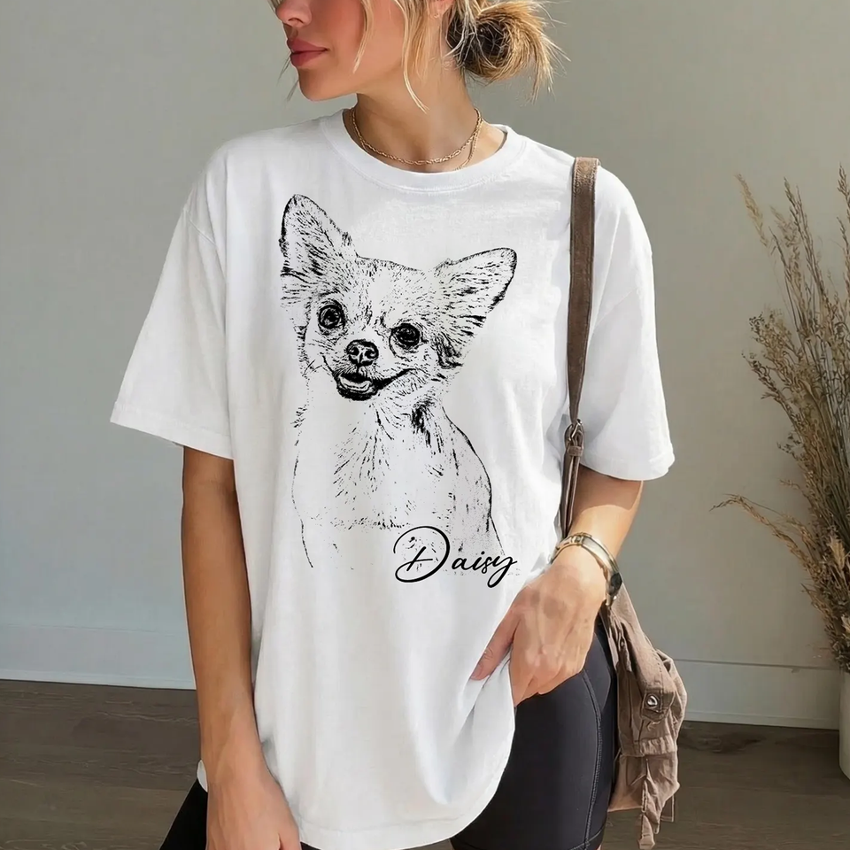 Custom Pet Photo T-Shirt, Personalized Dog & Cat Portrait Shirt, Dog Mom Gift, Pet Memorial Gift