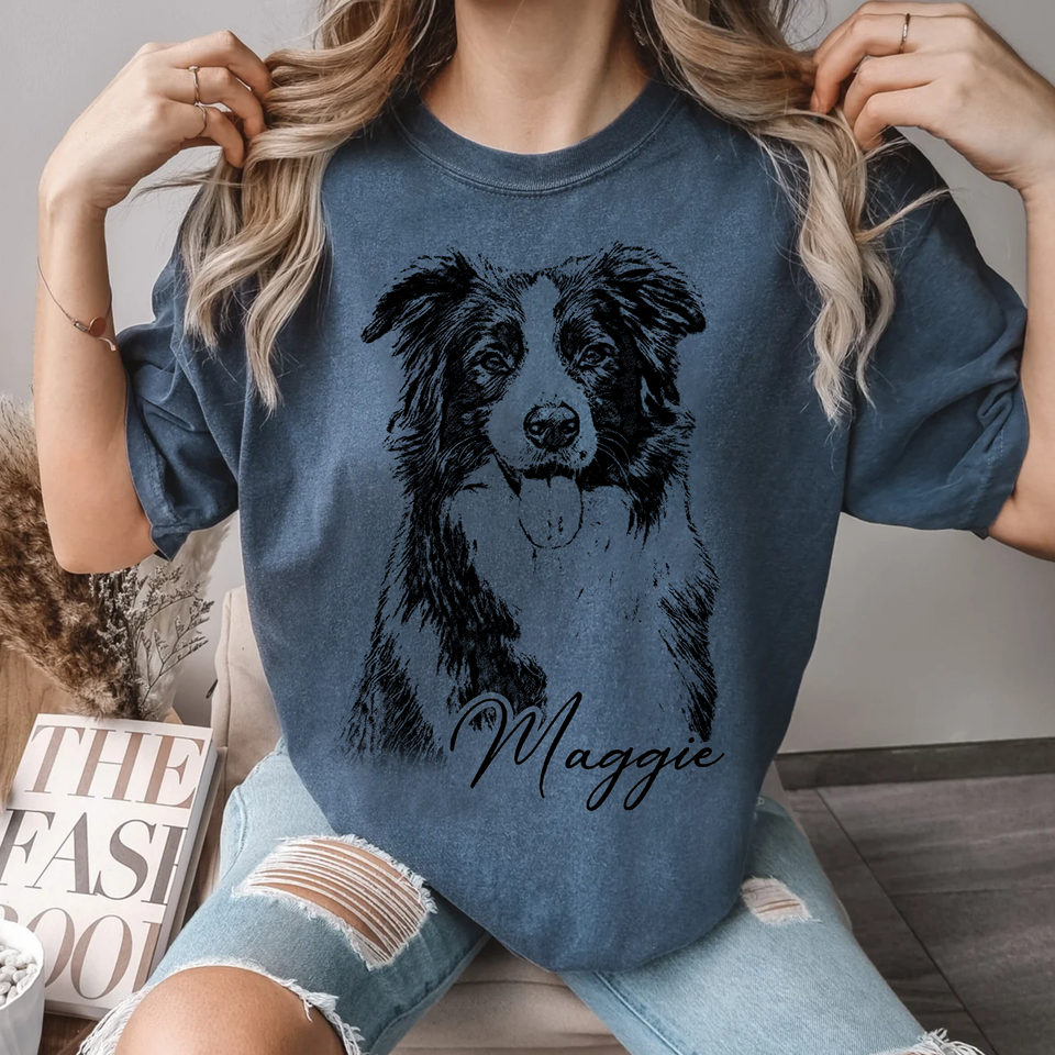 Custom Pet Photo T-Shirt, Personalized Dog & Cat Portrait Shirt, Dog Mom Gift, Pet Memorial Gift