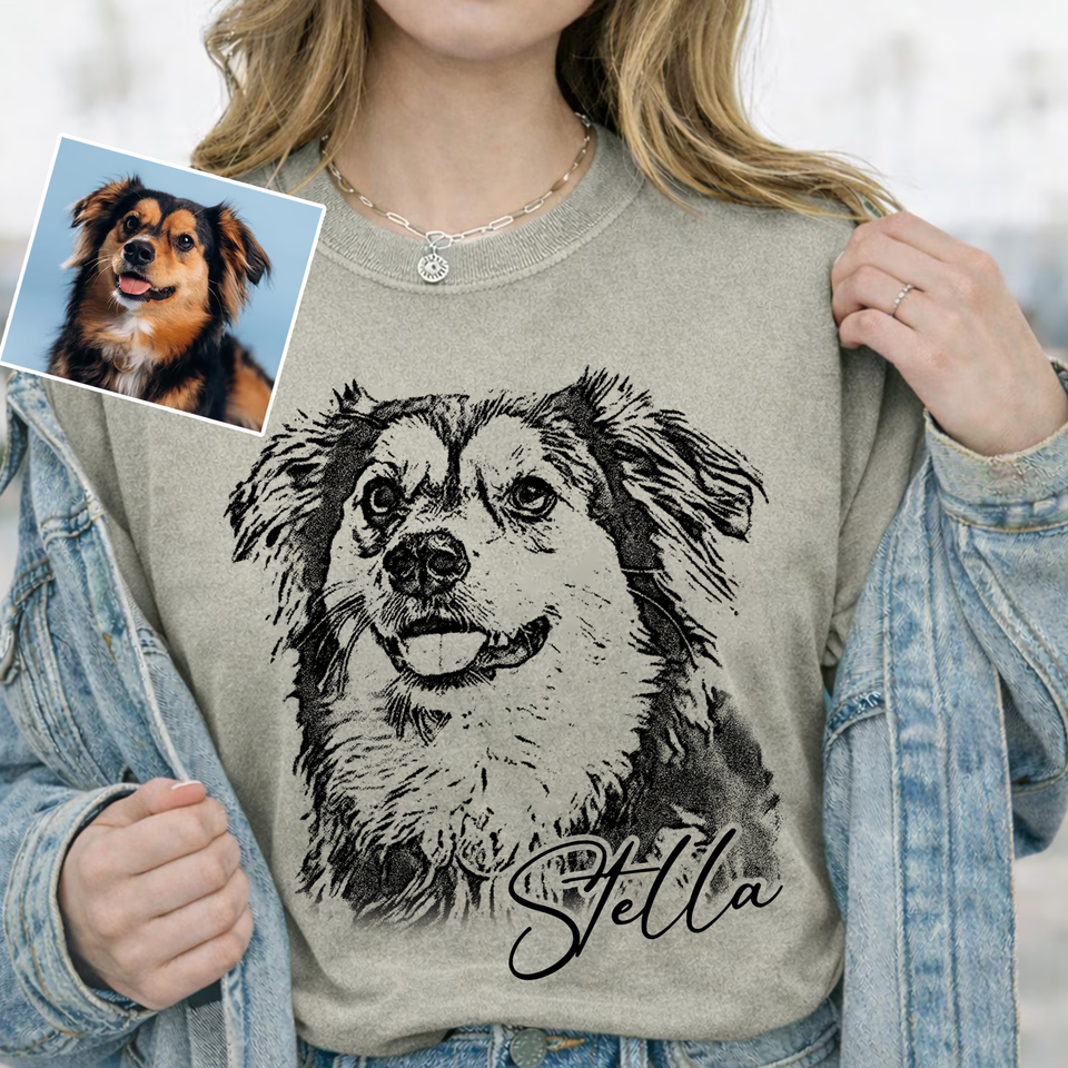 Custom Pet Photo T-Shirt, Personalized Dog & Cat Portrait Shirt, Dog Mom Gift, Pet Memorial Gift