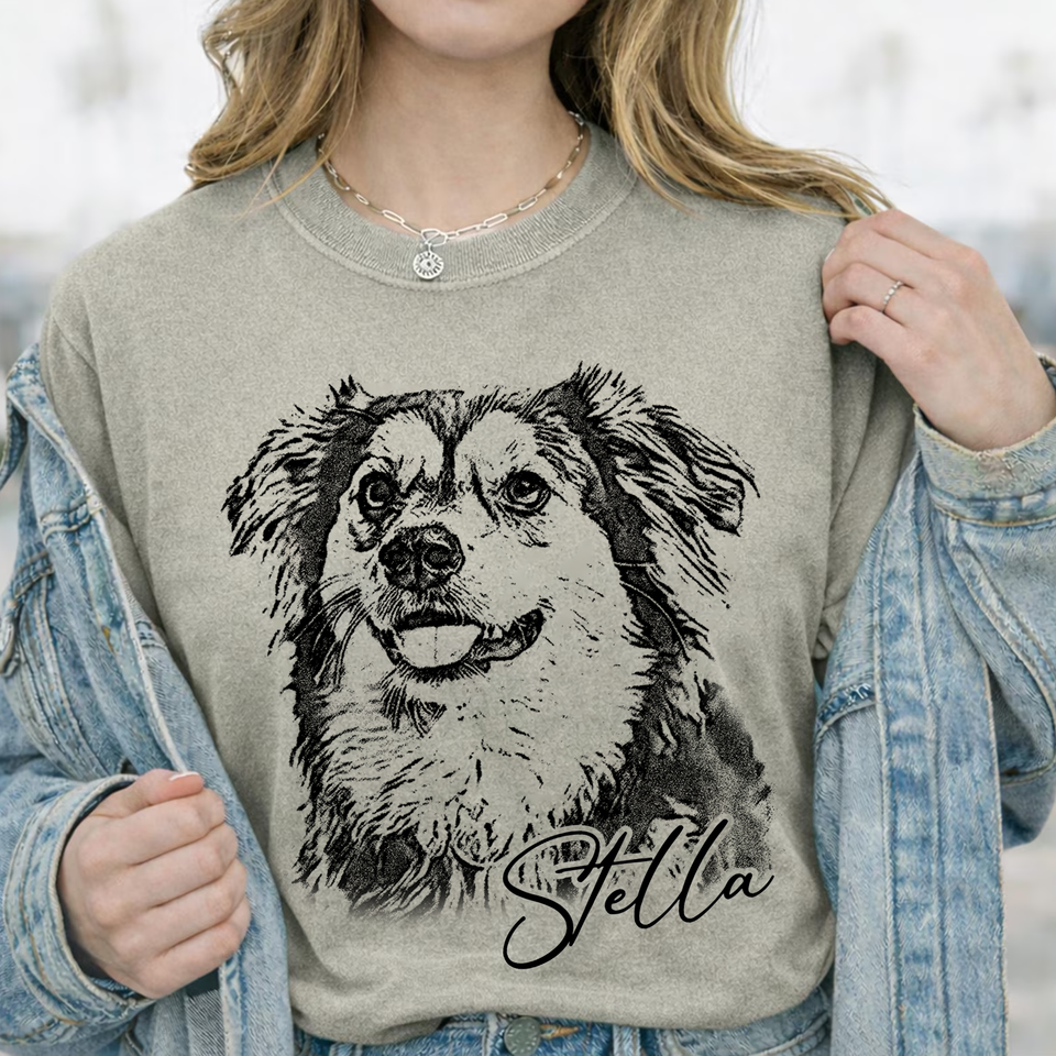 Custom Pet Photo T-Shirt, Personalized Dog & Cat Portrait Shirt, Dog Mom Gift, Pet Memorial Gift