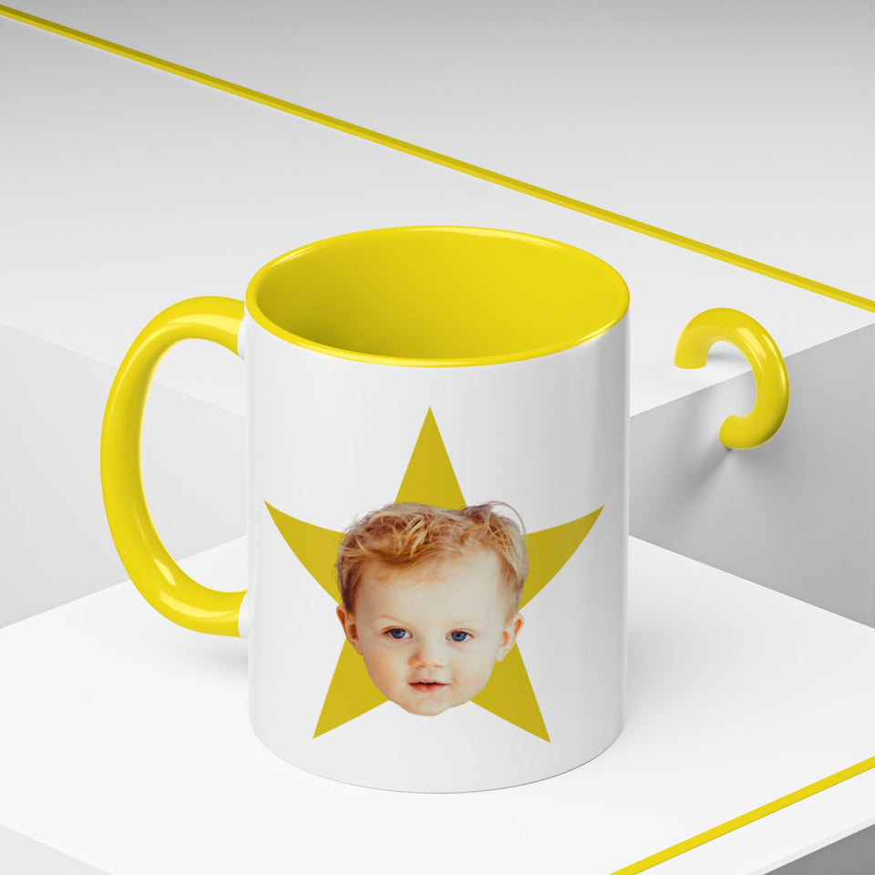 Custom Face Photo Accent Mug, Funny Gift for Dad, Mom, Grandpa, Grandma