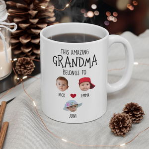 Custom Grandma Gift, Custom Baby Face Mug, This Amazing Grandma Belongs To Mug