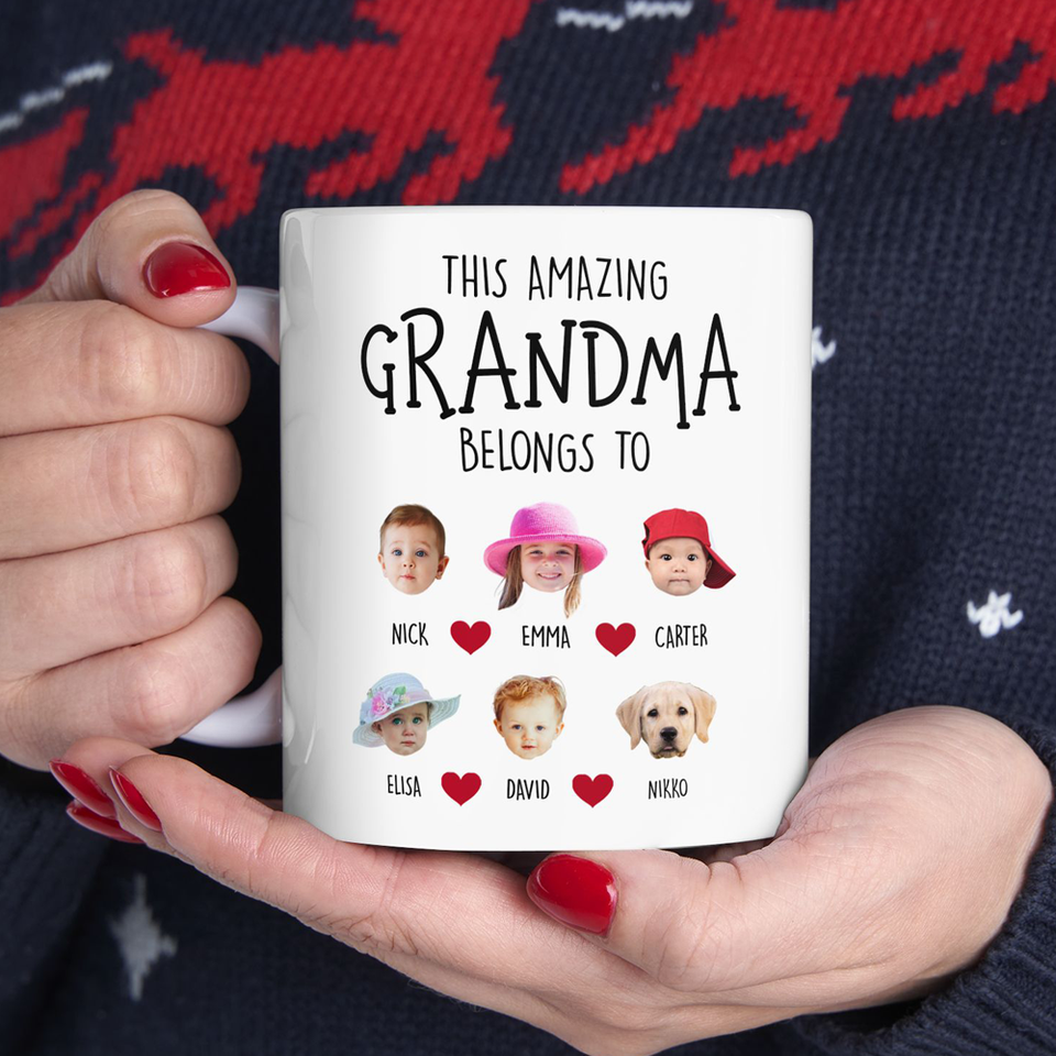 Custom Grandma Gift, Custom Baby Face Mug, This Amazing Grandma Belongs To Mug