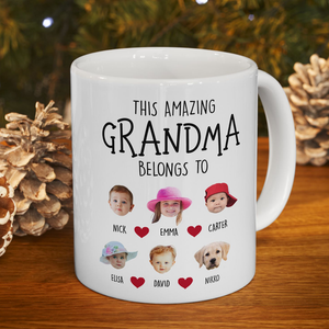 Custom Grandma Gift, Custom Baby Face Mug, This Amazing Grandma Belongs To Mug
