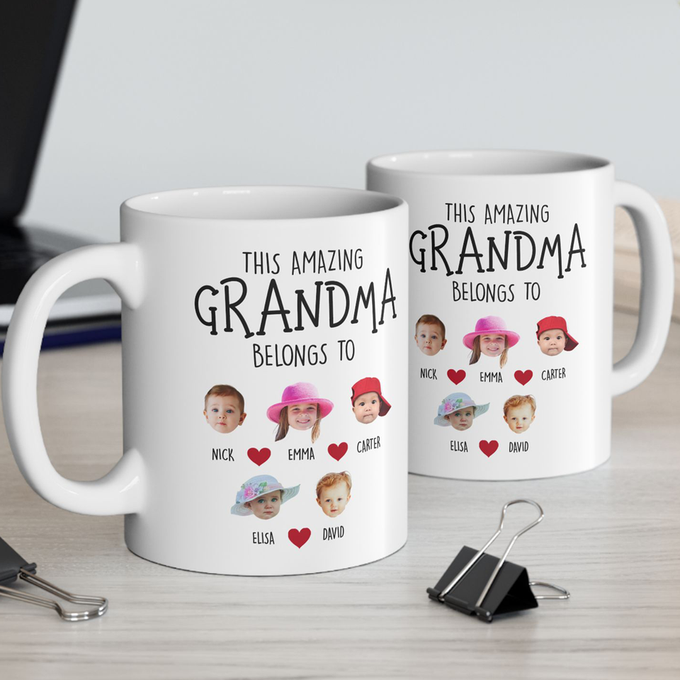 Custom Grandma Gift, Custom Baby Face Mug, This Amazing Grandma Belongs To Mug