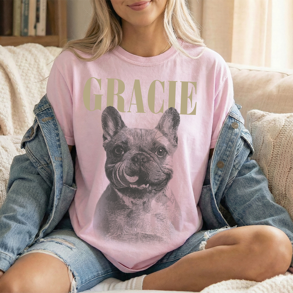 Custom Pet Photo And Name Shirt, Vintage Picture Dog Shirt, Dog Mom Gift, Pet Loss Gift