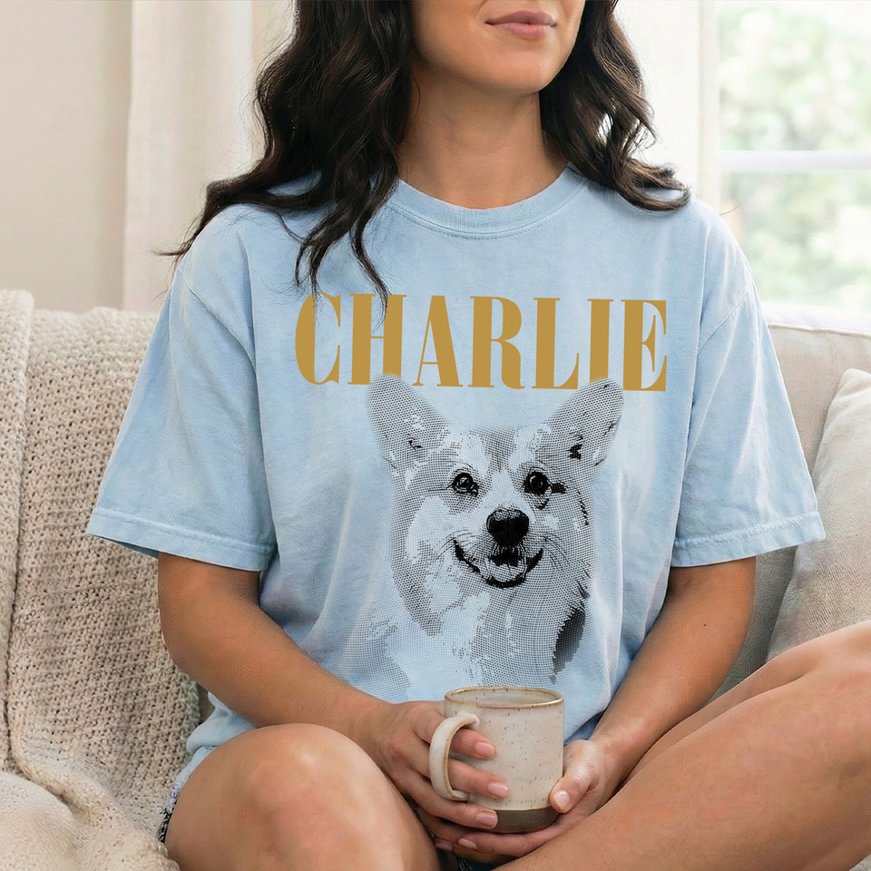 Custom Pet Photo And Name Shirt, Vintage Picture Dog Shirt, Dog Mom Gift, Pet Loss Gift