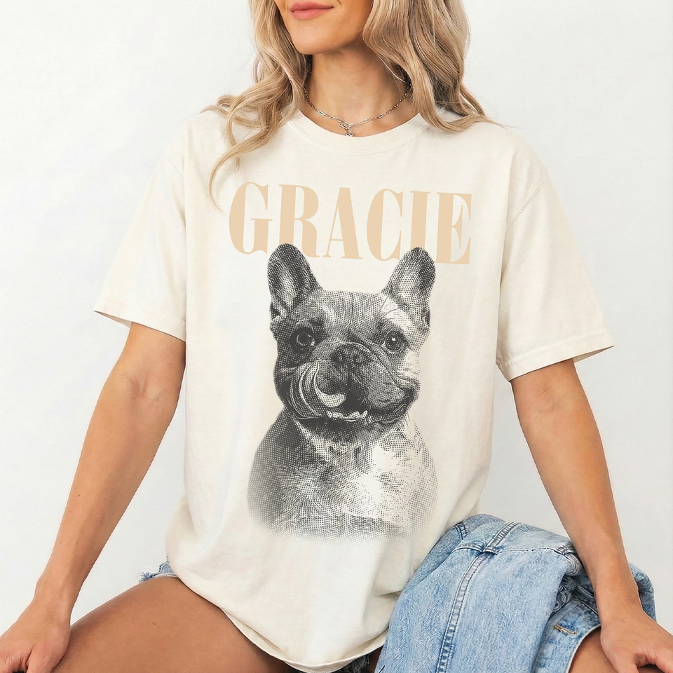 Custom Pet Photo And Name Shirt, Vintage Picture Dog Shirt, Dog Mom Gift, Pet Loss Gift