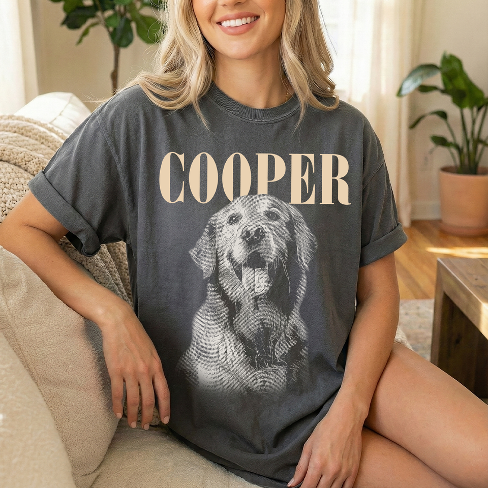 Custom Pet Photo And Name Shirt, Vintage Picture Dog Shirt, Dog Mom Gift, Pet Loss Gift
