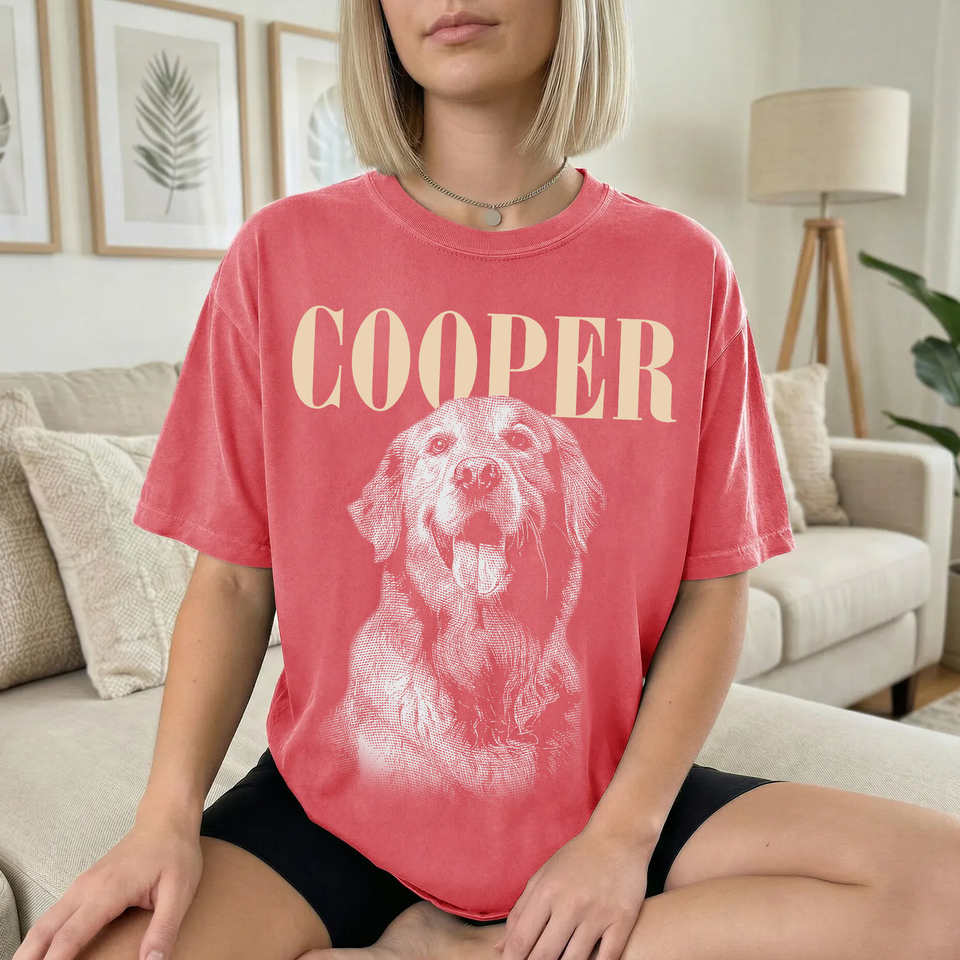 Custom Pet Photo And Name Shirt, Vintage Picture Dog Shirt, Dog Mom Gift, Pet Loss Gift