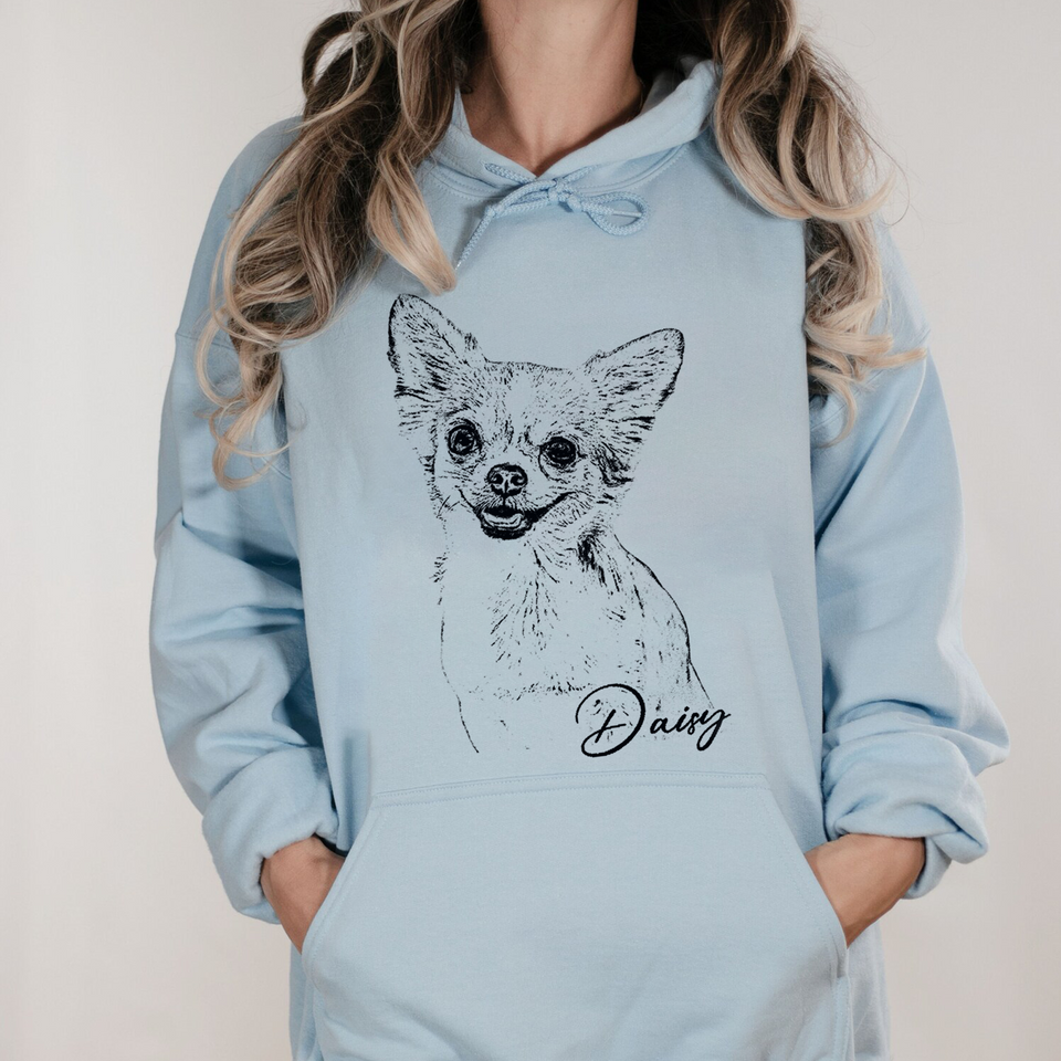 Custom Pet Photo Hoodie, Personalized Dog & Cat Portrait Hoodie, Dog Mom Gift, Pet Memorial Gift