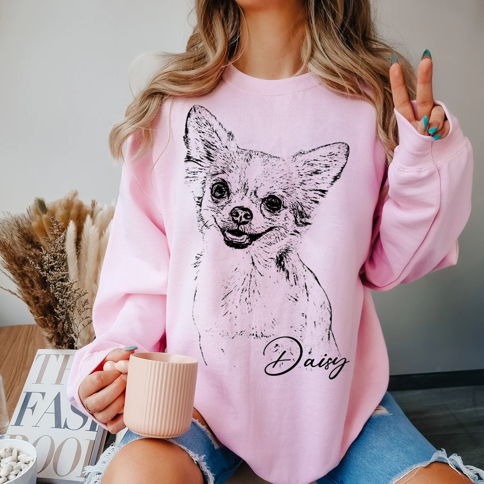 Custom Pet Photo Sweatshirt, Personalized Dog & Cat Portrait Sweatshirt, Dog Mom Gift, Pet Memorial Gift