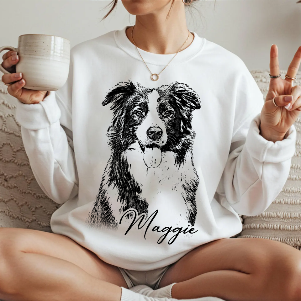 Custom Pet Photo Sweatshirt, Personalized Dog & Cat Portrait Sweatshirt, Dog Mom Gift, Pet Memorial Gift
