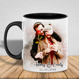 Custom Valentine Photo Accent Mug – Couple Portrait Photo Accent Mug – Perfect Valentine Gift for Couples
