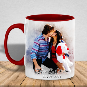 Custom Valentine Photo Accent Mug – Couple Portrait Photo Accent Mug – Perfect Valentine Gift for Couples