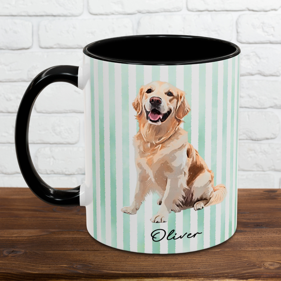Custom Watercolor Pet Portrait Accent Mug – Personalized Dog or Cat Photo Cup – Gift for Dog/Cat Moms